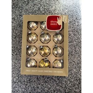 Vintage Shiny Brite Glass Christmas Ornaments Set of 12 Silver Gold MCM Box